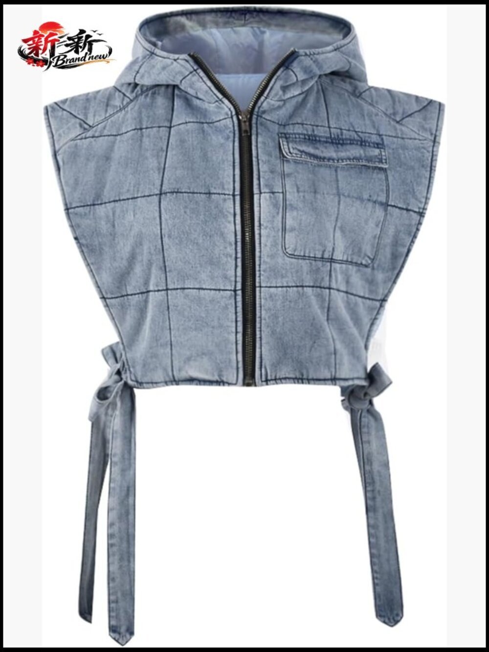 Sleeveless Hooded Denim Vest Cropped Padded Jean Jacket Vest